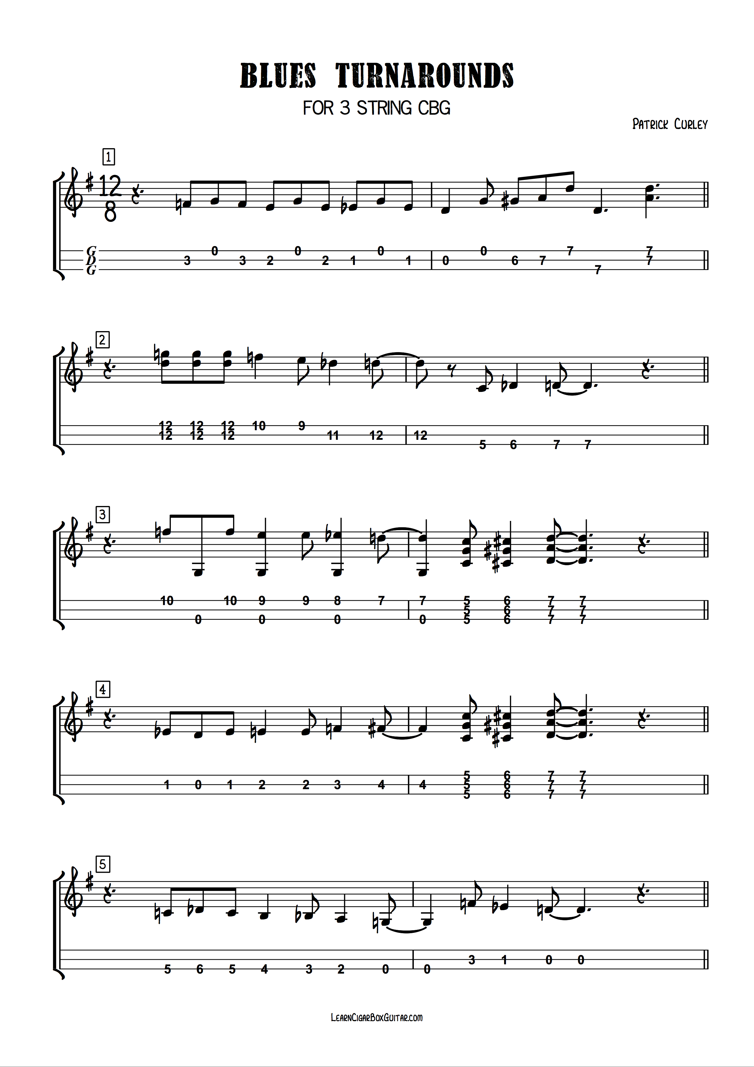 3 string guitar sheet music